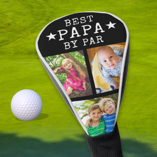 Modern Best Papa By Par 3 Photo Collage Black Golf Head Cover