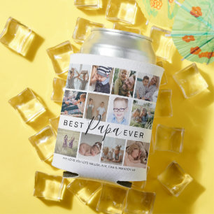 Modern 'Best Papa Ever' 12 Photo Collage Can Cooler
