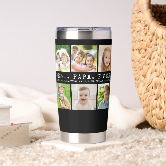 Modern BEST PAPA EVER 12 Photos Personalized Insulated Tumbler (Living Room (Rotated))
