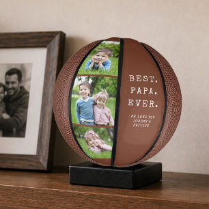 Modern BEST PAPA EVER 3 Photos Personalised Custom Mini Basketball