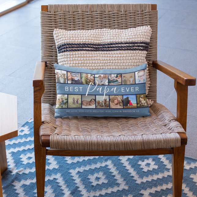 Modern 'Best Papa Ever' Photo Collage Lumbar Cushion (Creator Uploaded)