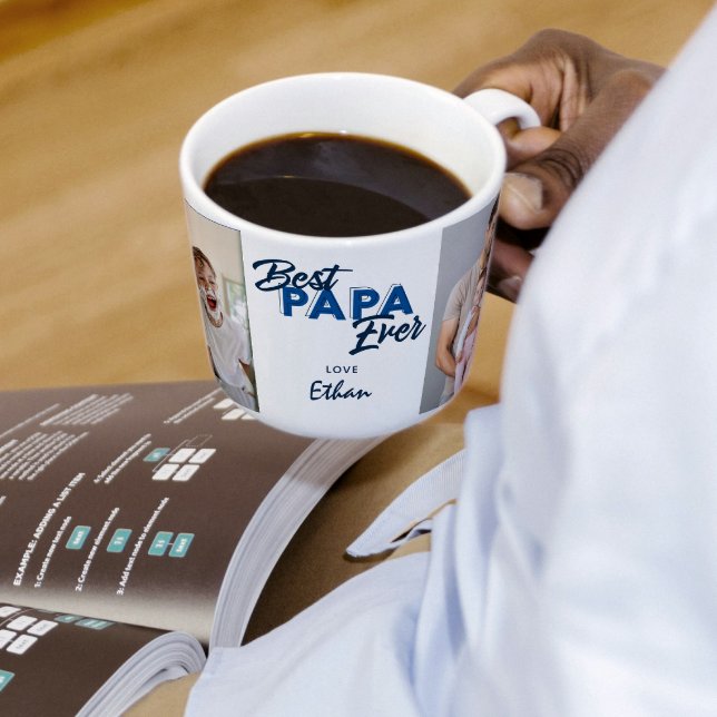 Modern Best Papa Ever Photo Father's Day Coffee Mug (Easily personalize this Best Papa Ever  2 photo mug with your photos and name, for a unique gift)