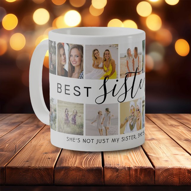 Modern 'Best Sister Ever' Photo Collage Coffee Mug (Creator Uploaded)