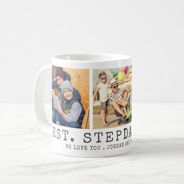 Modern BEST STEPDAD EVER 3 Photos Personalised Coffee Mug (Front Left)