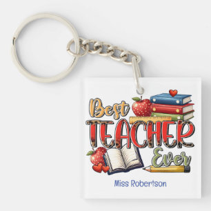 Modern Best Teacher Ever Typography Key Ring