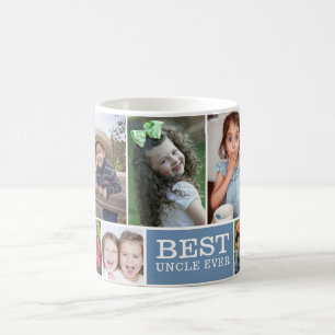 Modern Best Uncle Ever 10 Photo Collage Blue Coffee Mug
