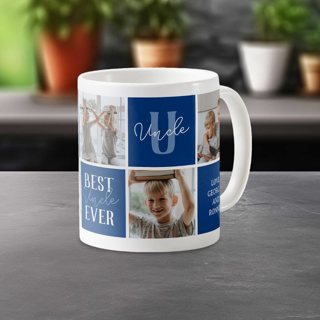 Modern Best Uncle Ever Photo Collage Blue Coffee Mug (Creator Uploaded)