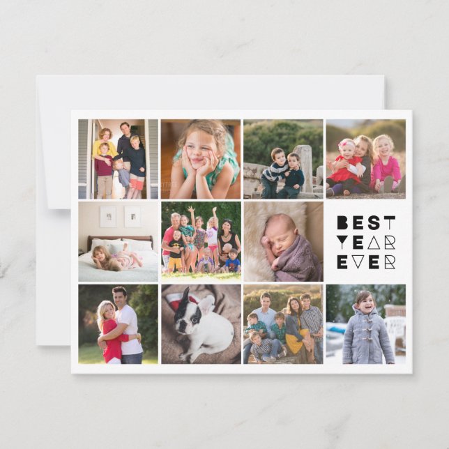 Modern Best Year Ever 11 Photo Custom Greeting Holiday Card (Front)