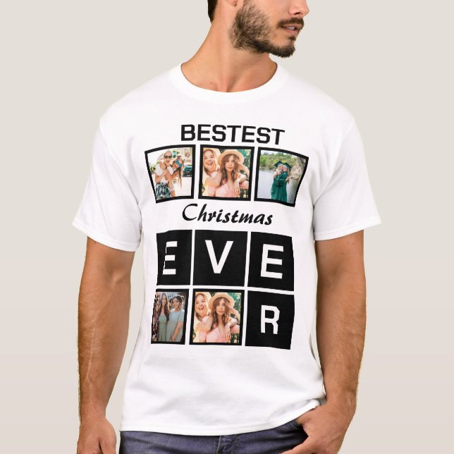 Modern Bestest Christmas ever 5 Photo Collage T-Shirt (Front)
