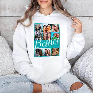 Modern Bestie Green & White 9 Photo Collage Hoodie