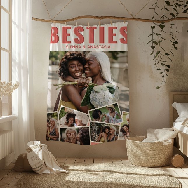 Modern Bestie Photo Snap Collage | Friends Fleece Blanket (Creator Uploaded)