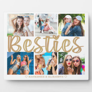 Modern BESTIES 6 Photo Collage Gold Custom Text Plaque