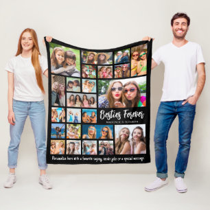 Modern BESTIES FOREVER 23 Photo Collage Custom Fleece Blanket