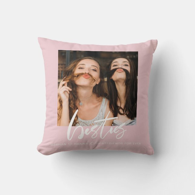 Modern Besties photo best friends pink Cushion (Front)