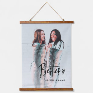 Modern Besties Photo Heart Script Best Friends Hanging Tapestry
