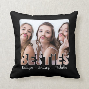 Modern BESTIES Typography Photo Names Cushion