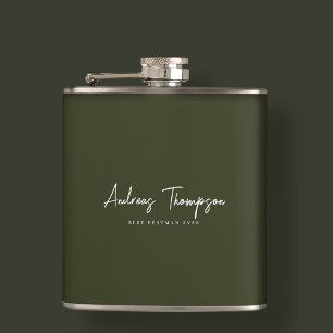 Modern Bestman Best Man Groomsman Army Green Hip Flask