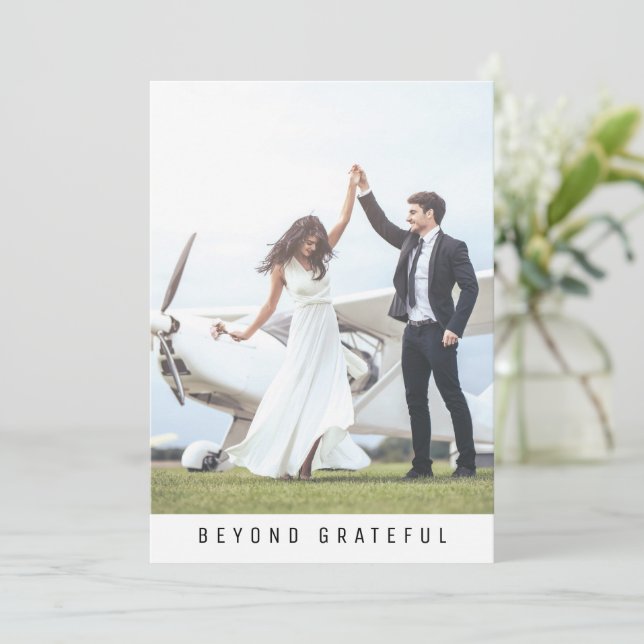 Modern Beyond Grateful 2 Photo Thank You Card (Standing Front)