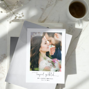 Modern Beyond Grateful Script 2 Photo Wedding Thank You Card