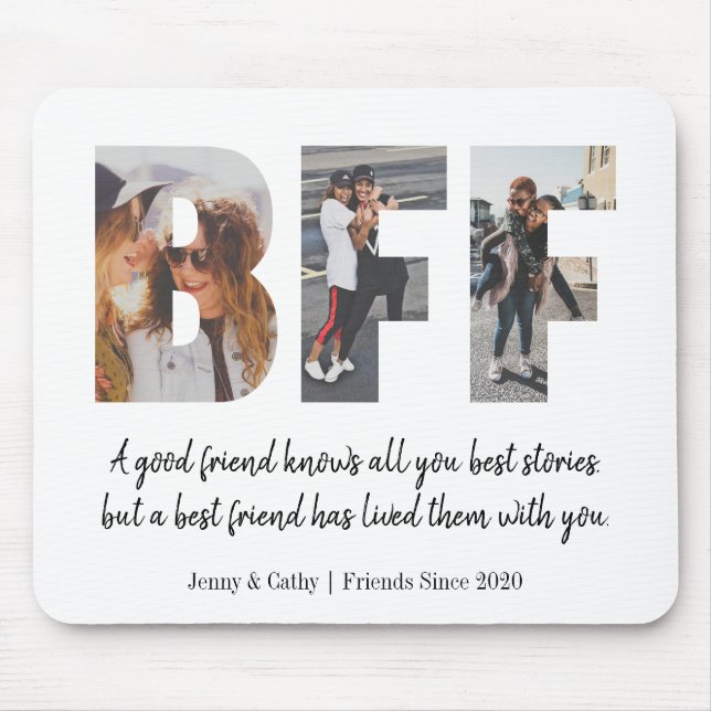 Modern BFF Best Friend Forever Cute Photo Collage Mouse Mat (Front)