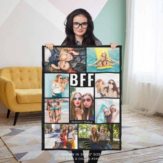 Modern BFF Best Friends Photo Collage Names Fleece Blanket (Creator Uploaded)