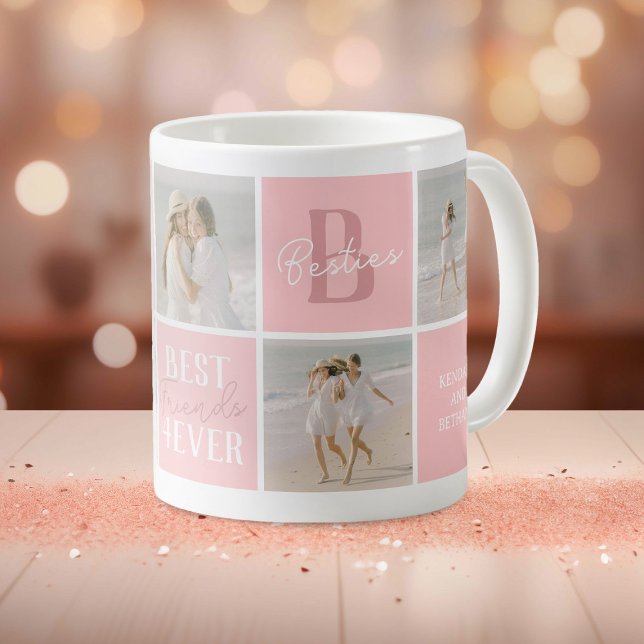 Modern BFF Besties Photo Collage Pink Coffee Mug (Creator Uploaded)