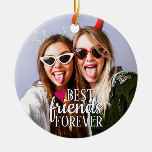 Modern BFF photo Best friends forever trendy Ceramic Tree Decoration (Front)