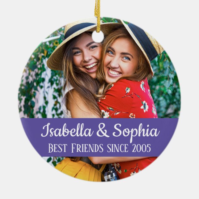 Modern BFF photo Best friends forever trendy Ceramic Tree Decoration (Back)