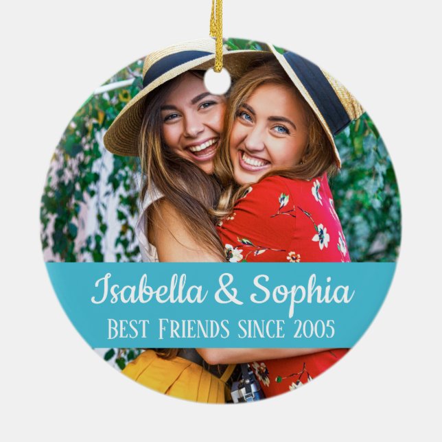 Modern BFF photo Best friends forever trendy Ceramic Tree Decoration (Back)