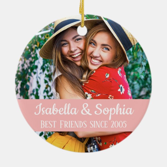 Modern BFF photo Best friends forever trendy Ceramic Tree Decoration (Back)