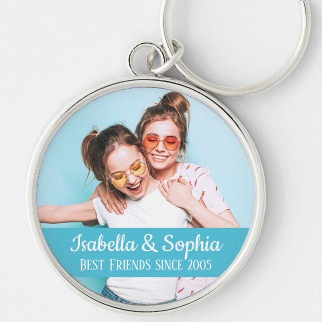 Modern BFF photo Best friends names Key Ring (Front)