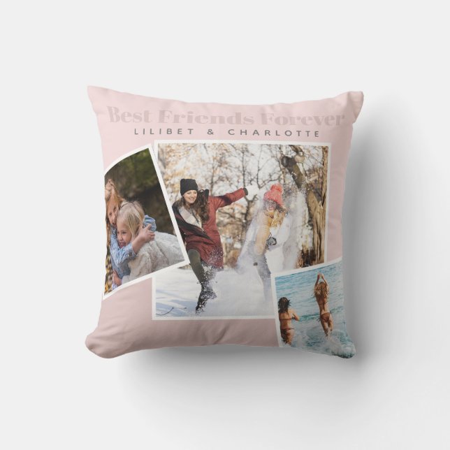 Modern BFF Photo Collage Blush Pink Personalised Cushion (Front)