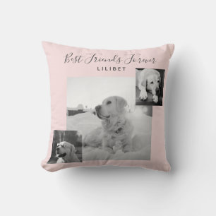 Modern BFF Photo Collage Blush Pink Personalised Cushion