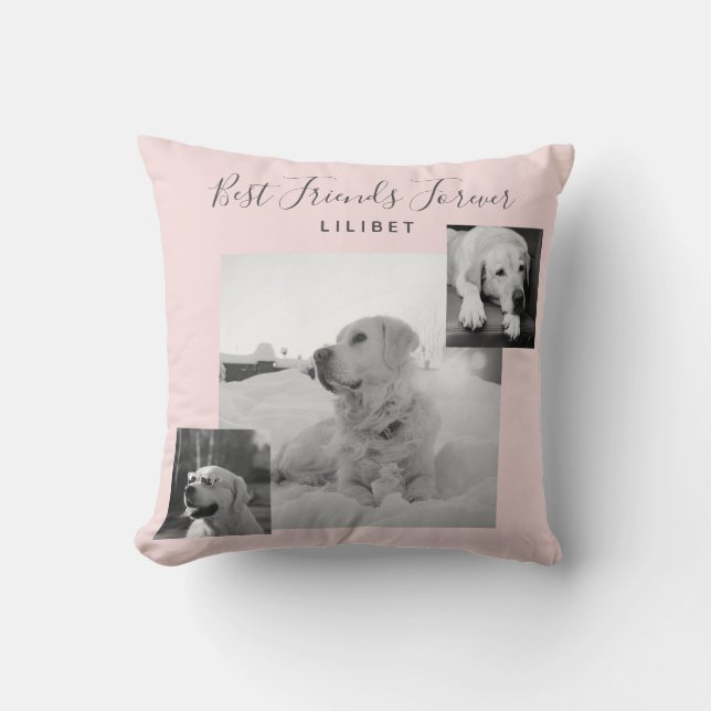Modern BFF Photo Collage Blush Pink Personalised Cushion (Front)