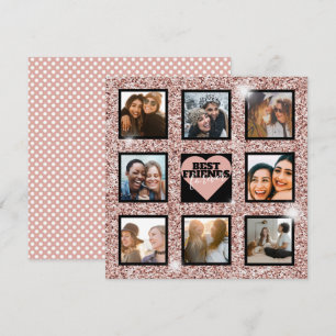 Modern BFF Photo Collage Rose Gold Glitter Holiday Card
