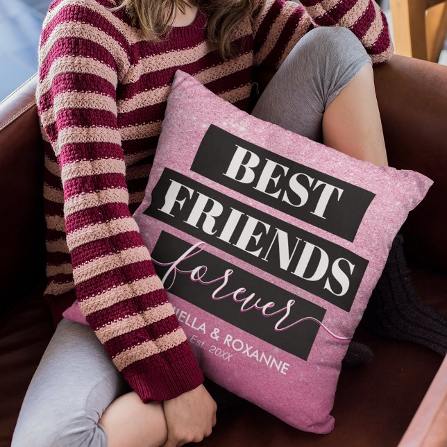 Modern BFF Pink Glitter Best Friend Besties Cushion (Creator Uploaded)