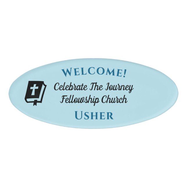 Modern Bible Christian Church Usher Welcome Name Tag (Front)