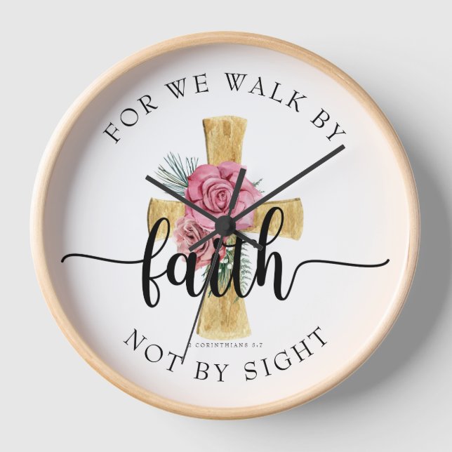 Modern Bible Verse Floral Cross Clock (Front)