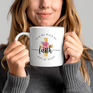 Modern Bible Verse Floral Cross Coffee Mug