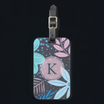 Modern Big Blue Flower Pattern Pink Monogram Luggage Tag<br><div class="desc">Modern and pretty floral design with pink monogram.</div>