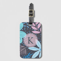 Modern Big Blue Flower Pattern Pink Monogram