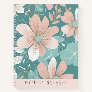 Modern Big Blush Floral with Teal Hardcover Notebook