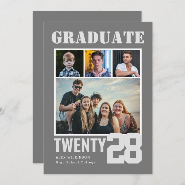 Modern Big Bold Script Trendy 5 Photo Graduation Invitation (Front/Back)