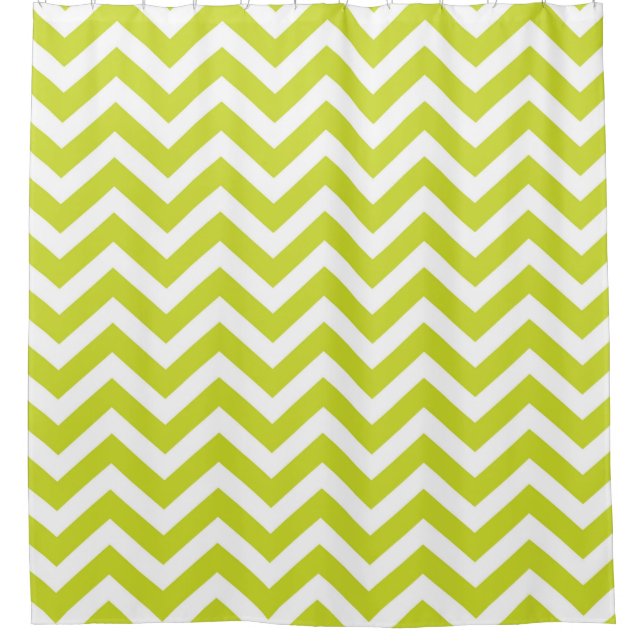 Modern Big Chevron Stripes Lime Green and White Shower Curtain (Front)