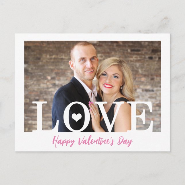 Modern Big LOVE Letters | Your Photo Pink Script Holiday Postcard (Front)
