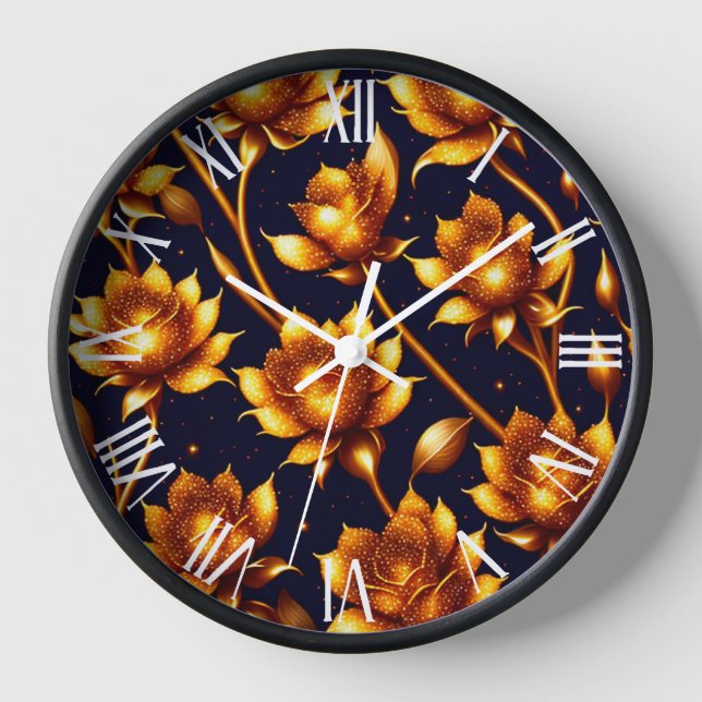 Modern Big Luxury Gold Rose Collection Clock (Front)