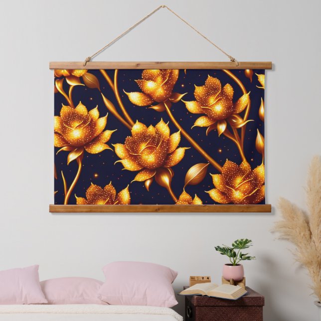 Modern Big Luxury Gold Rose Collection Hanging Tapestry (Bedroom)