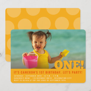 Modern Big ONE Fun Baby Girl or Boy First Birthday Invitation