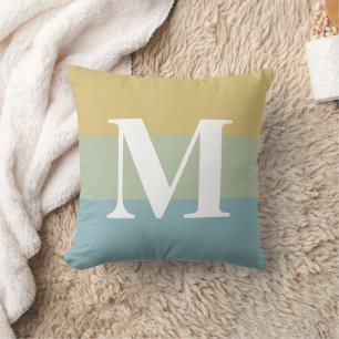 Modern Big Stripes Big Letter Monogram Khaki Blue Cushion