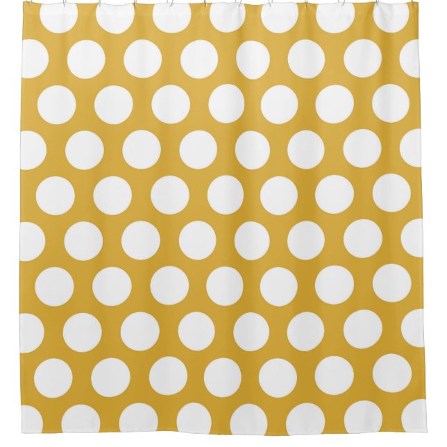 Modern Big White Dots on Gold Shower Curtain (Front)